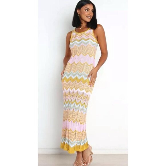 Womens Petal & Pup Maxi Crochet Lined Dress Size 6 Colorful Boho Festival Knit - Picture 1 of 8